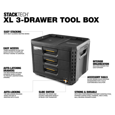 STACKTECH XL 21-in W x 15.6-in H x 16-in D 3-Drawer Black Plastic/Metal Tool Box TB-B1-D-70-3