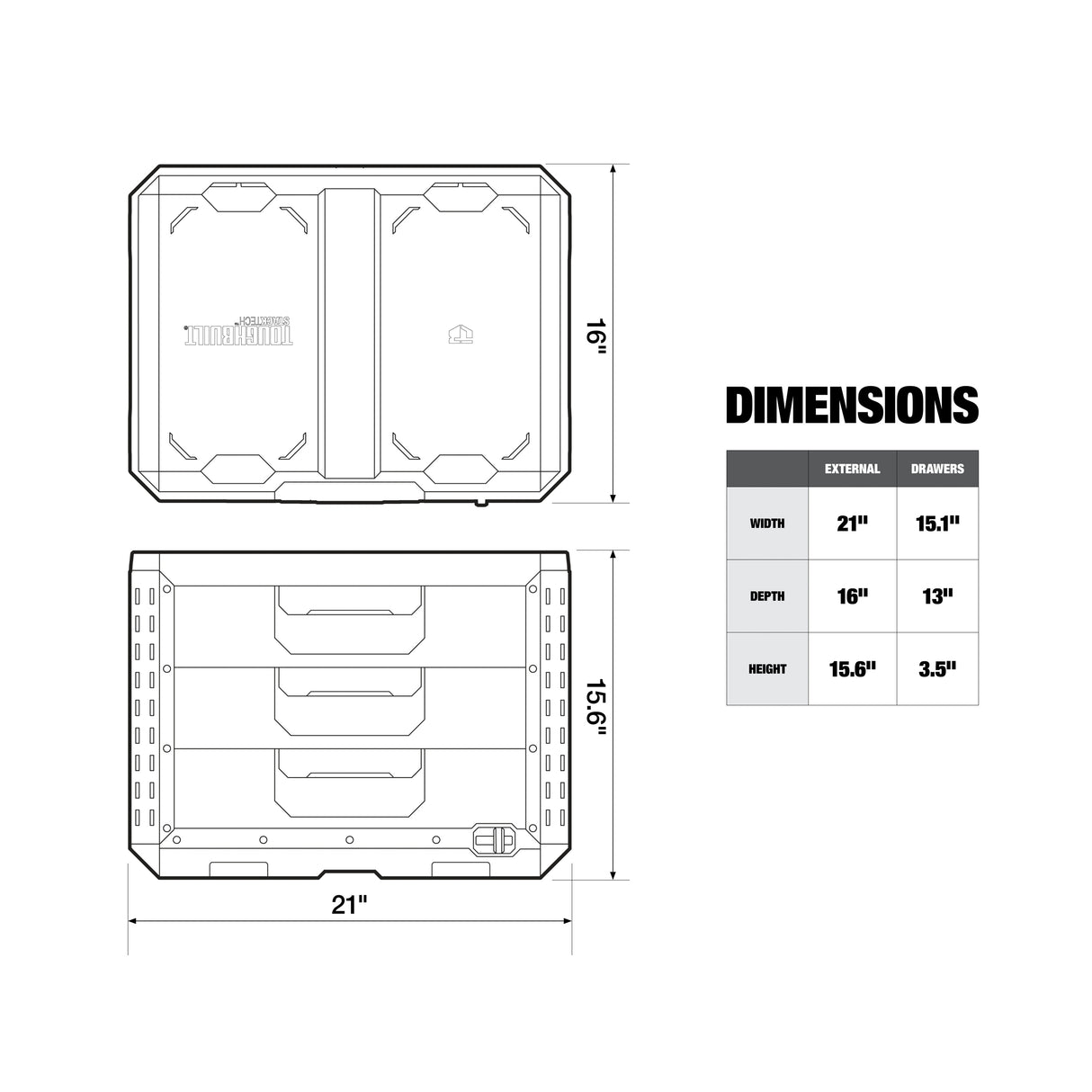 STACKTECH XL 21-in W x 15.6-in H x 16-in D 3-Drawer Black Plastic/Metal Tool Box TB-B1-D-70-3