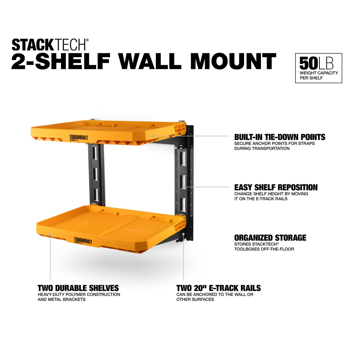 STACKTECH Plastic/Metal Shelf (2) Stacktech Shelves, (2) E-track Sections TB-B1S3-M-20