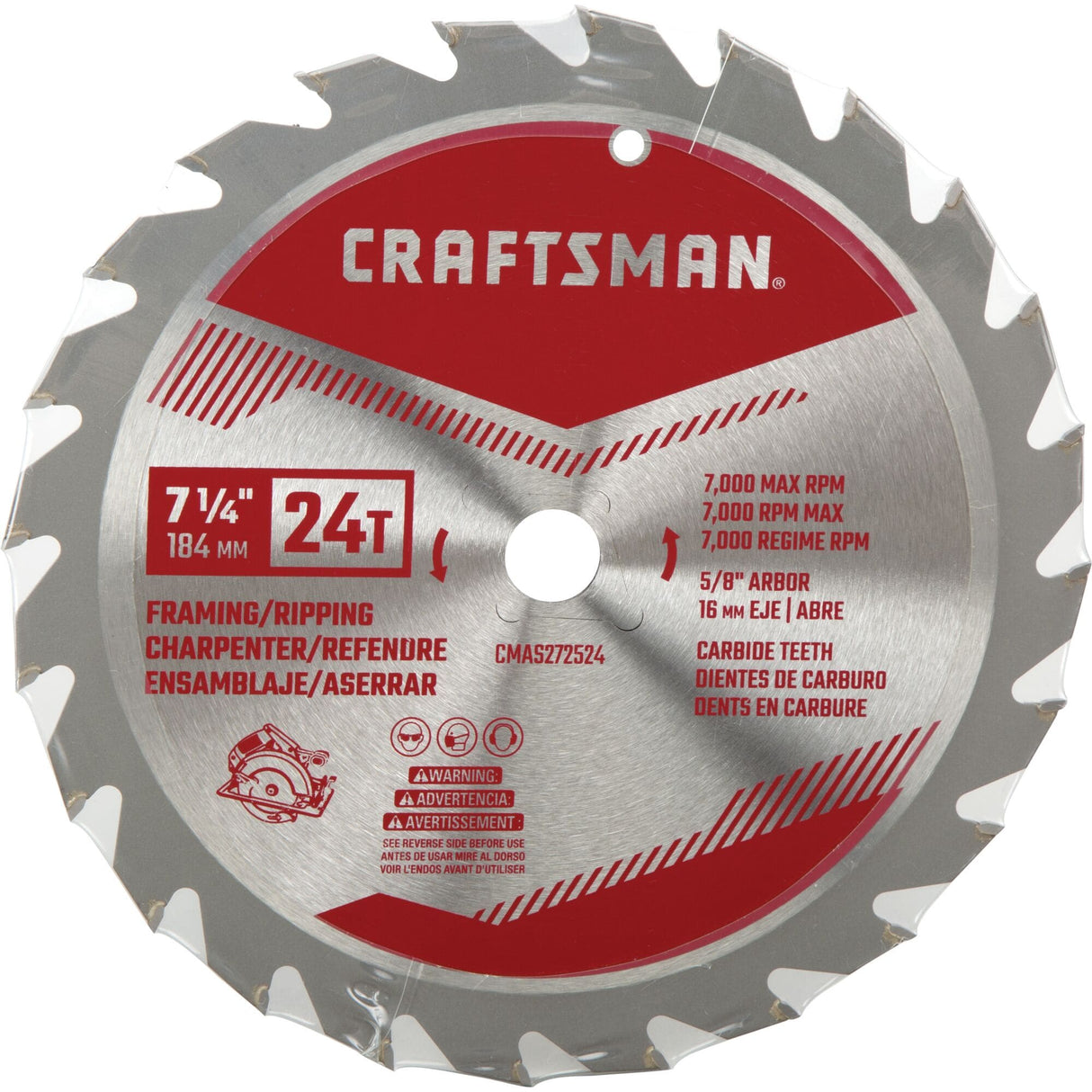 7-1/4-in 24-Tooth Rough Finish Carbide Circular Saw Blade CMAS272524