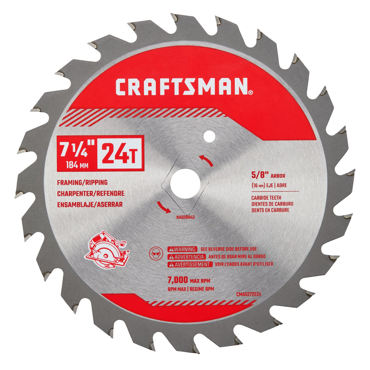 7-1/4-in 24-Tooth Rough Finish Carbide Circular Saw Blade CMAS272524