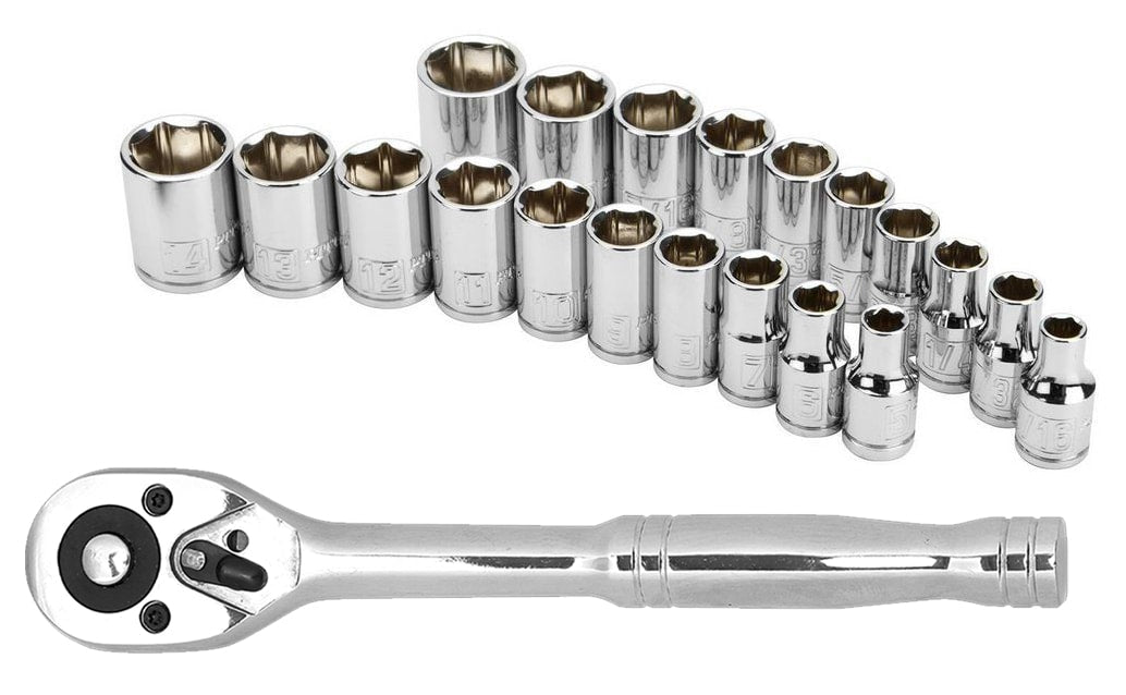 21-Piece Standard (SAE) and Metric Polished Chrome Mechanics Tool Set with Hard Case 55121