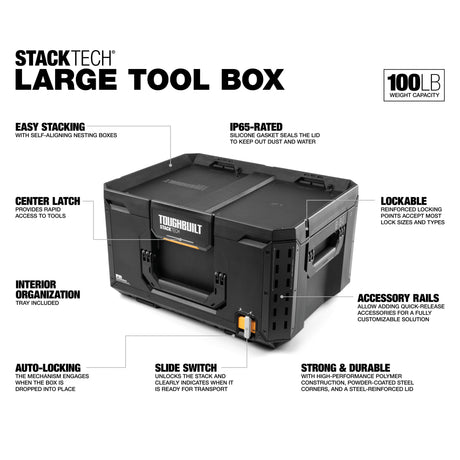 STACKTECH Large 21-in W x 11.7-in H x 16-in D Black Plastic/Metal Tool Box TB-B1-B-50