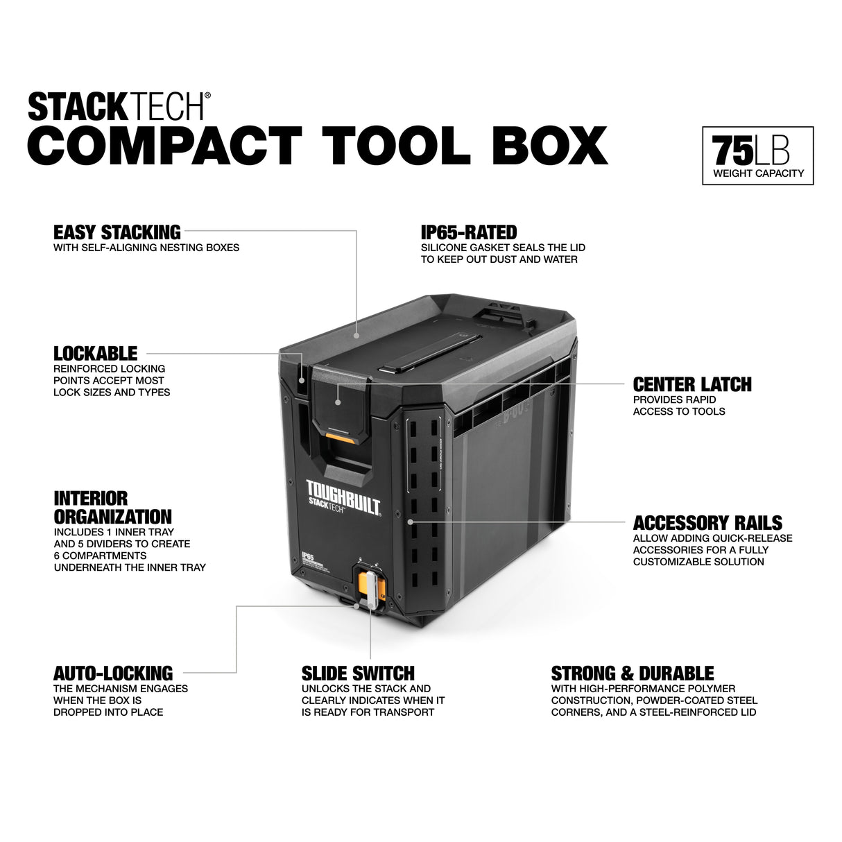 STACKTECH Compact 10.4-in W x 13.5-in H x 16-in D Black Plastic/Metal Tool Box TB-B1-B-60C