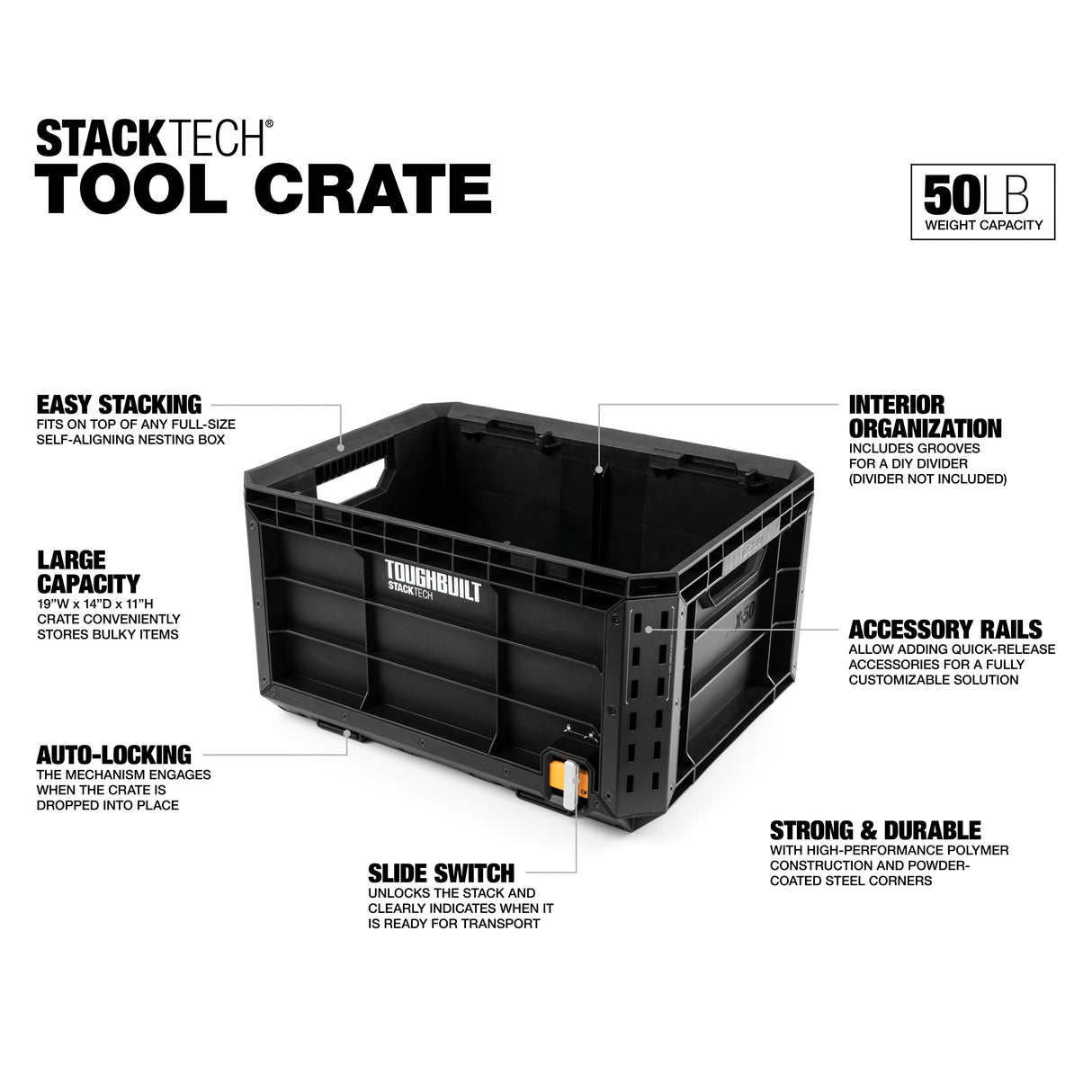 STACKTECH Crate 21-in W x 11.4-in H x 16-in D Black Plastic/Metal Tool Box TB-B1-X-50