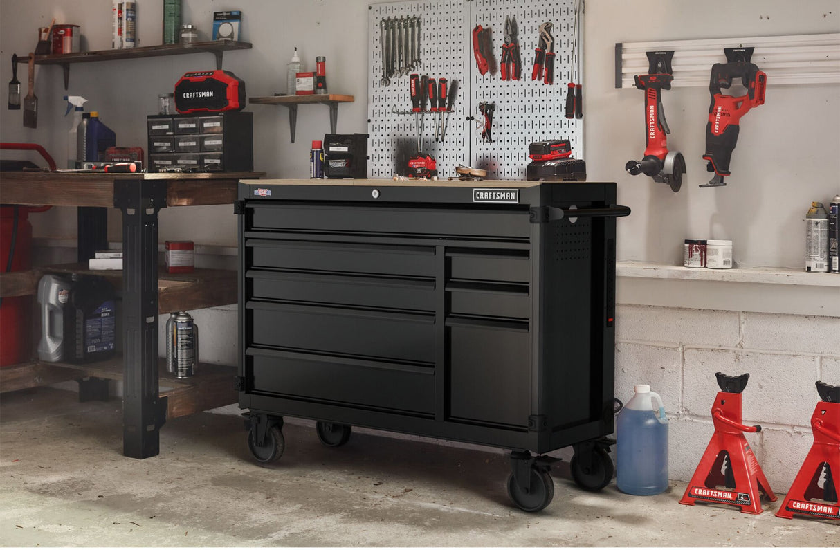 Premium 2000 Series 51.2-in L x 39.5-in H 8-Drawers Rolling Black Wood Work Bench CMST98274BK