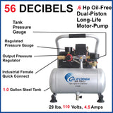 1-Gallon Portable Electric 120 PSI Horizontal Quiet Air Compressor with Accessories 1P255CH