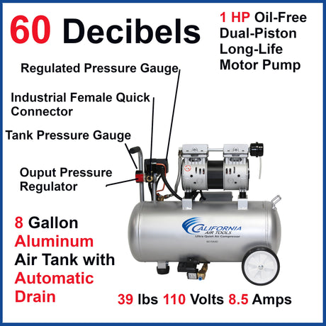 8-Gallon Electric 120 PSI Horizontal Quiet Air Compressor 8010AAD