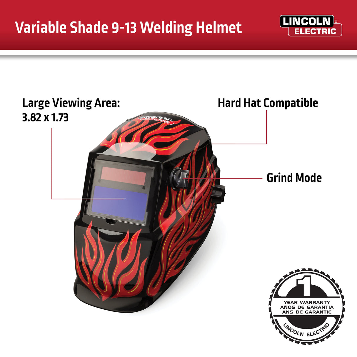 Auto Darkening Variable Shade Red Welding Helmet K3446-1