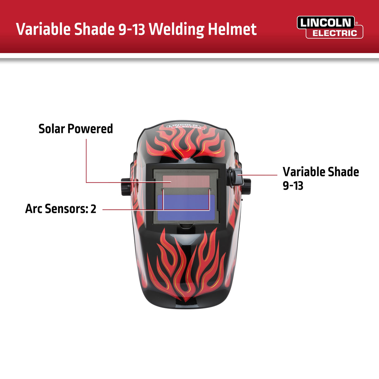 Auto Darkening Variable Shade Red Welding Helmet K3446-1