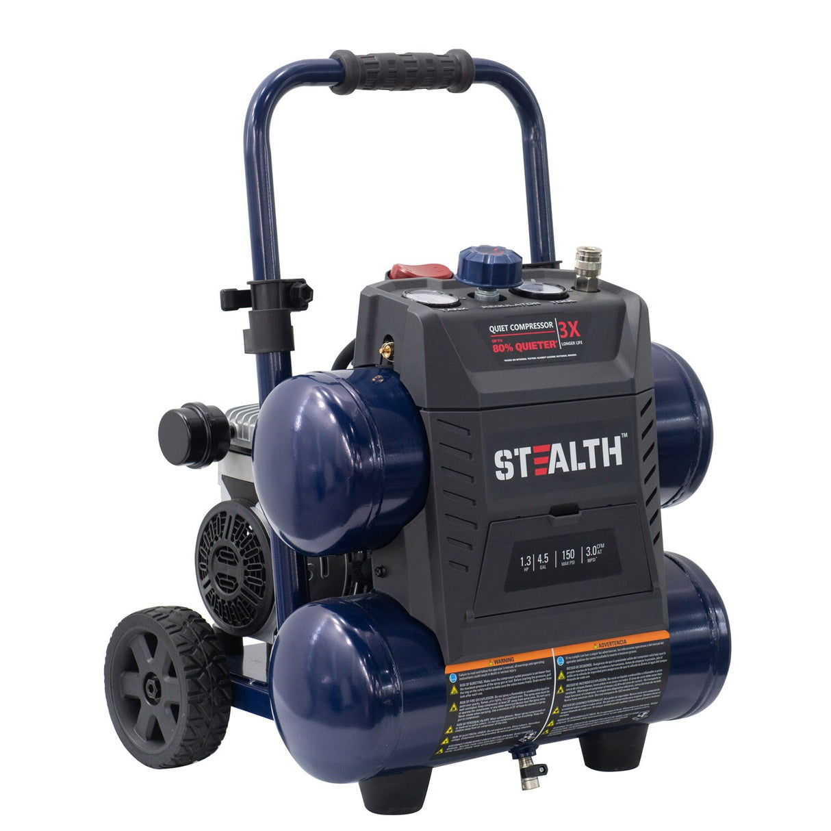 Quiet Tech 4.5-Gallon Portable Electric 150 PSI Twin Stack Quiet Air Compressor SAQ-1413