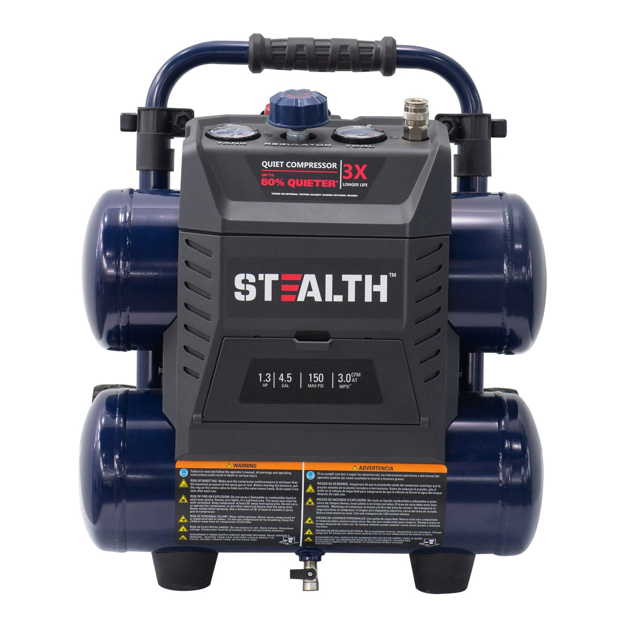 Quiet Tech 4.5-Gallon Portable Electric 150 PSI Twin Stack Quiet Air Compressor SAQ-1413