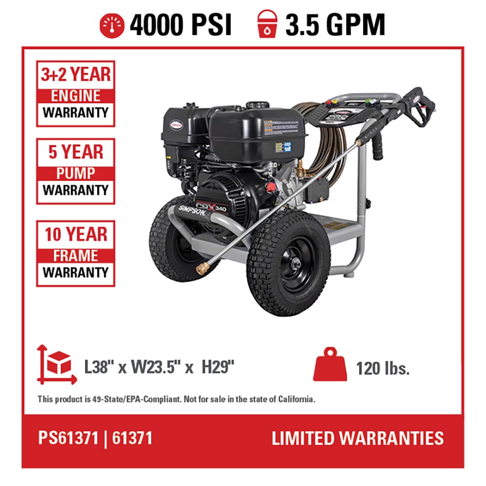 Pro Series 4000 PSI 3.5-GPMs Cold Water Gas Pressure Washer with 4 Spray Tips PS61371