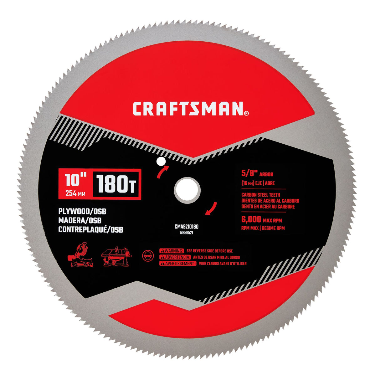 10-in 180-Tooth Fine Finish High-speed Steel Miter/Table Saw Blade CMAS210180