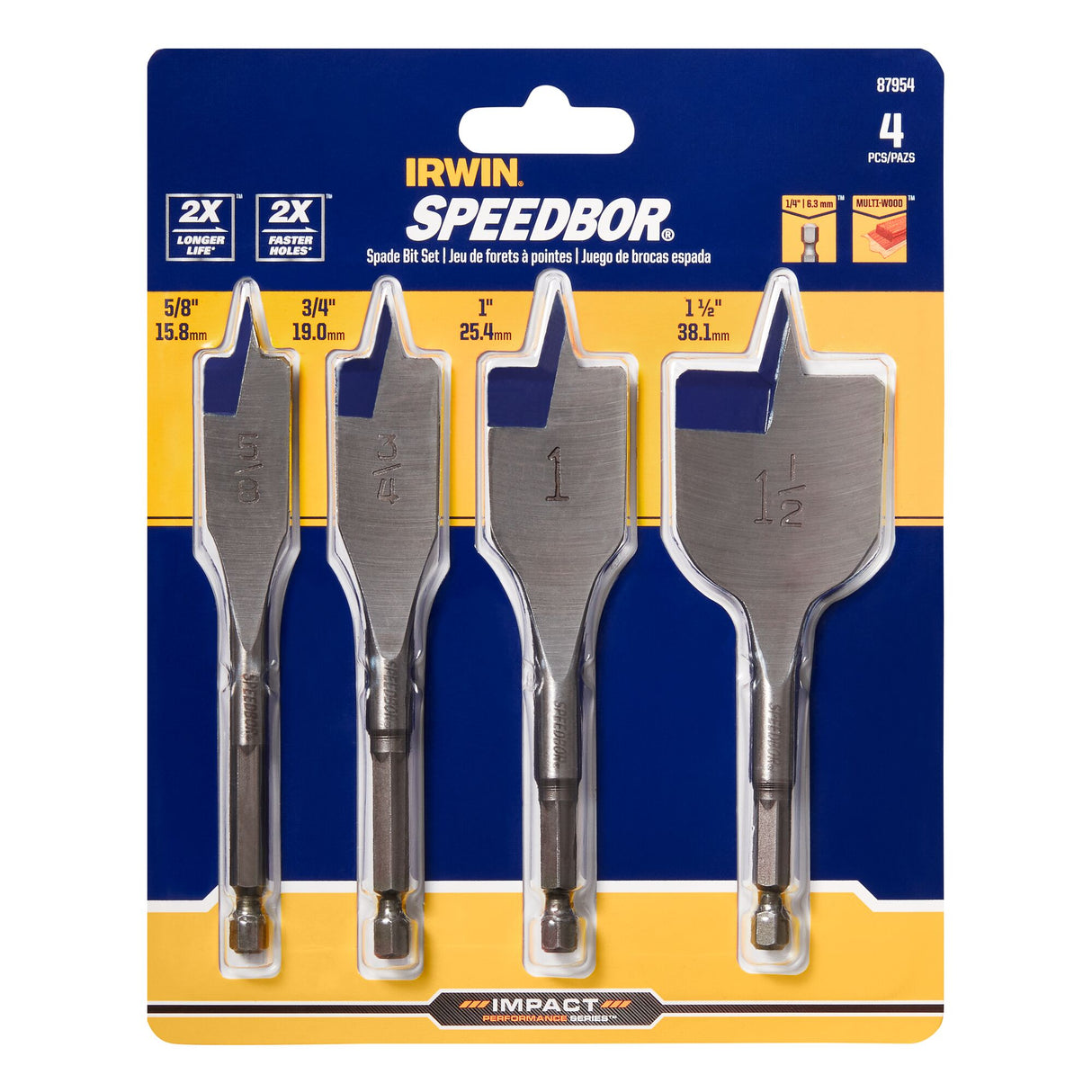 4-Piece 1/4-in x Woodboring Spade Drill Bit Set 87954