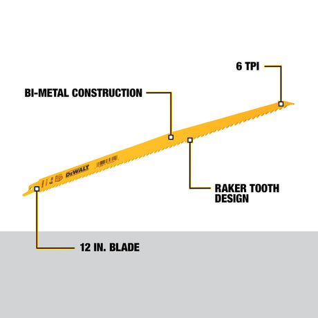 Bi-metal 12-in 6-TPI Wood Cutting Reciprocating Saw Blade DW4804N25