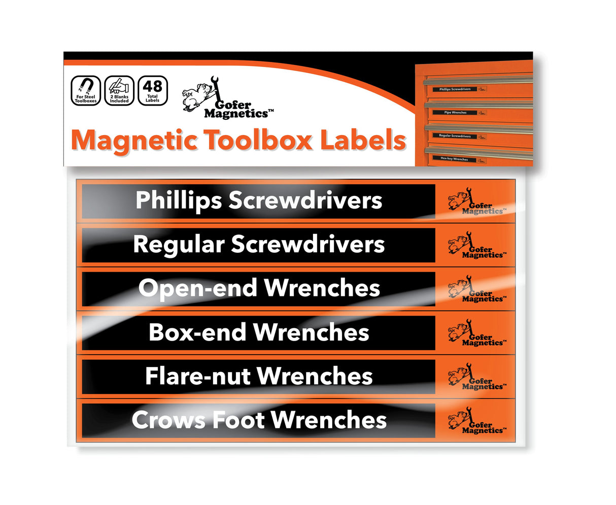 Set of 48 Orange and Black Magnetic Toolbox Labels Magnetic Accessory GMLB109