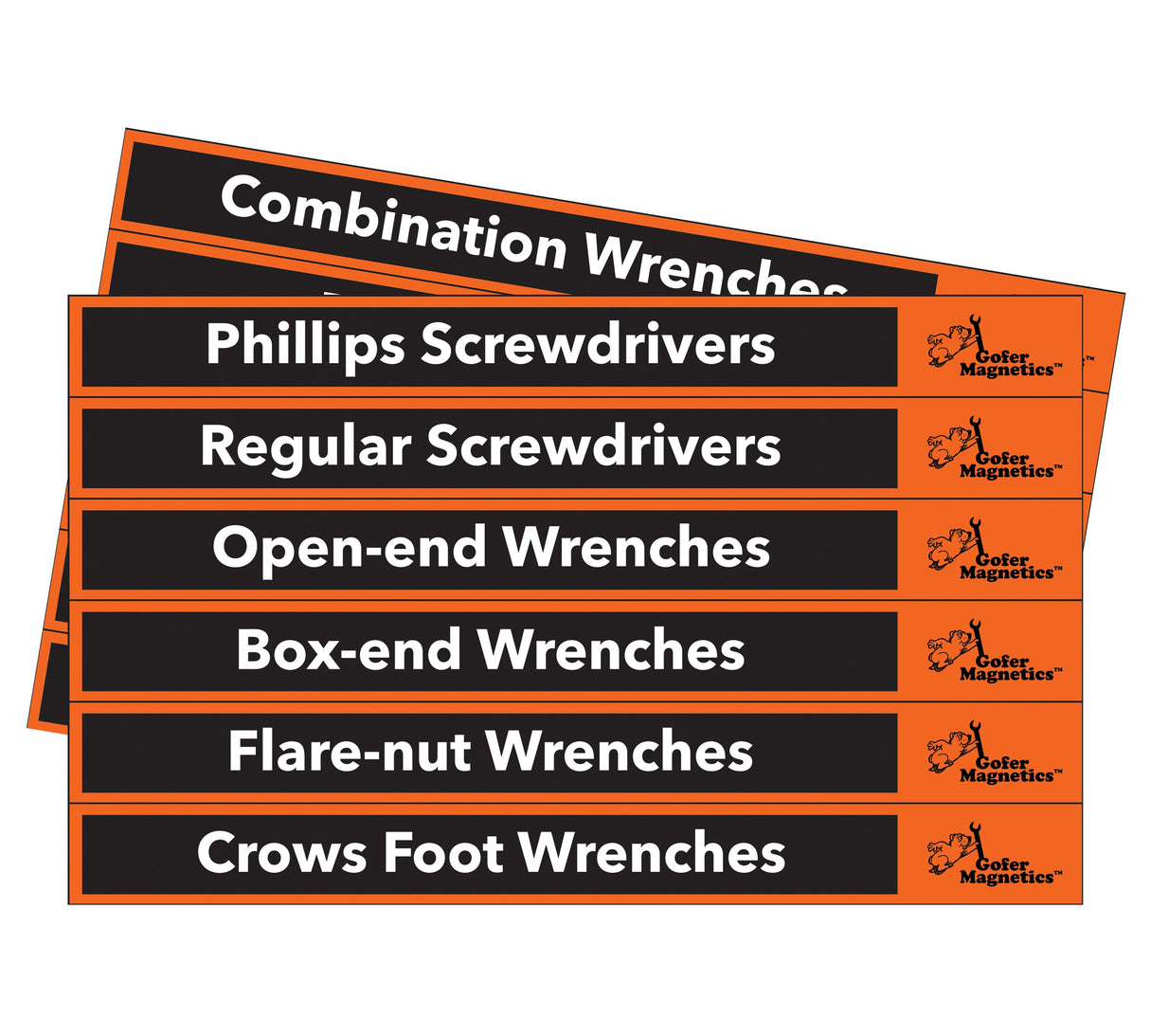 Set of 48 Orange and Black Magnetic Toolbox Labels Magnetic Accessory GMLB109