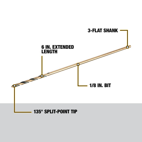 1/8-in x 6-in Black and Gold Coated Hss Aircraft Length Twist Drill Bit DW1603  G