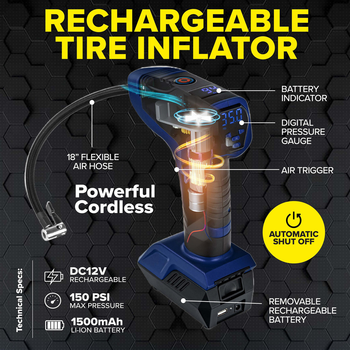 Tire Inflators 12-volt / 120 Lithium Ion (li-ion) Air Inflator (Power Source: Battery) 2443