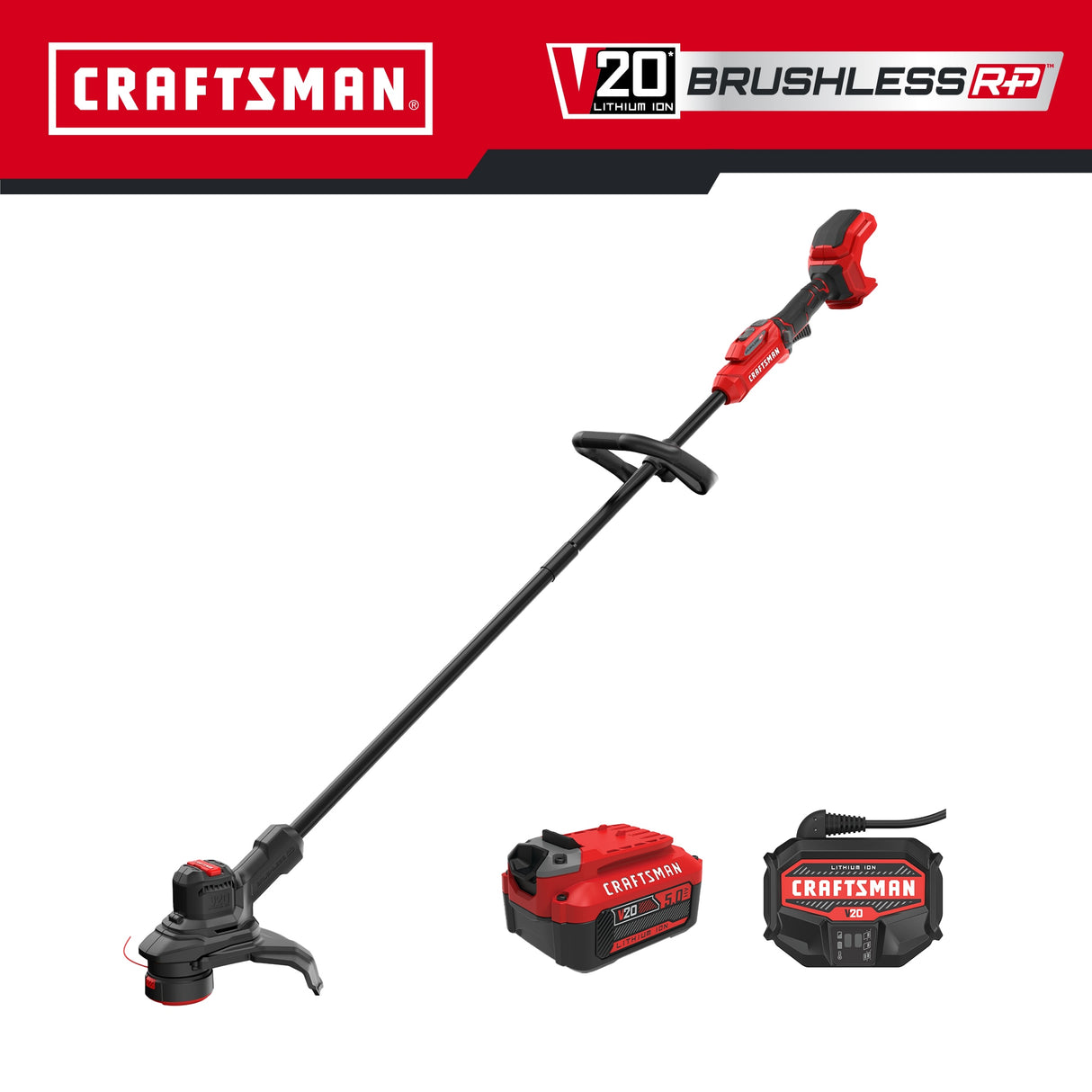 V20 Brushless RP 20-volt Max 13-in Straight Shaft Battery String Trimmer 5 Ah (Battery and Charger Included) CMCST930P1