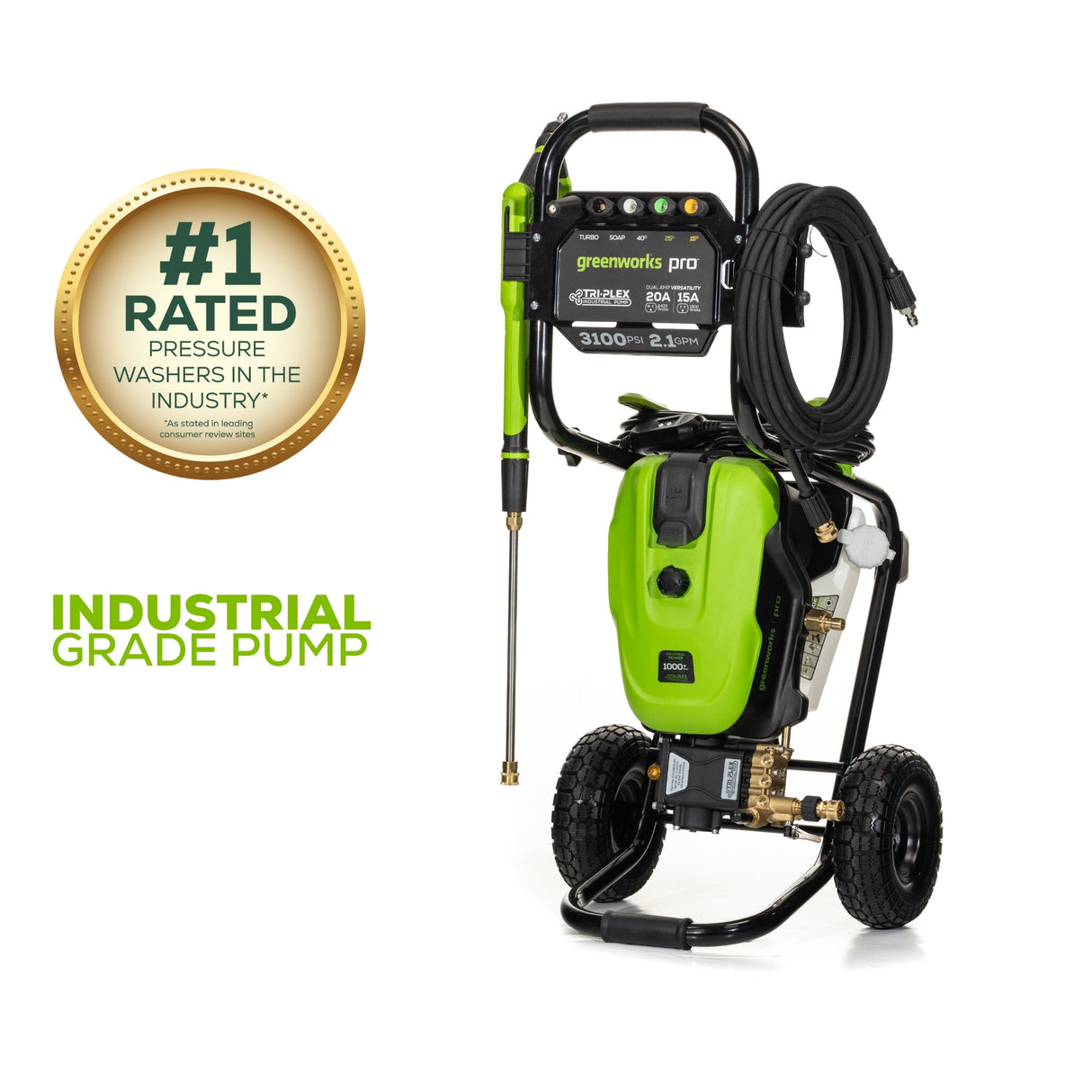 Industrial Grade 3100 PSI 2.1-GPMs Cold Water Electric Pressure Washer with 5 Spray Tips GPW3100C