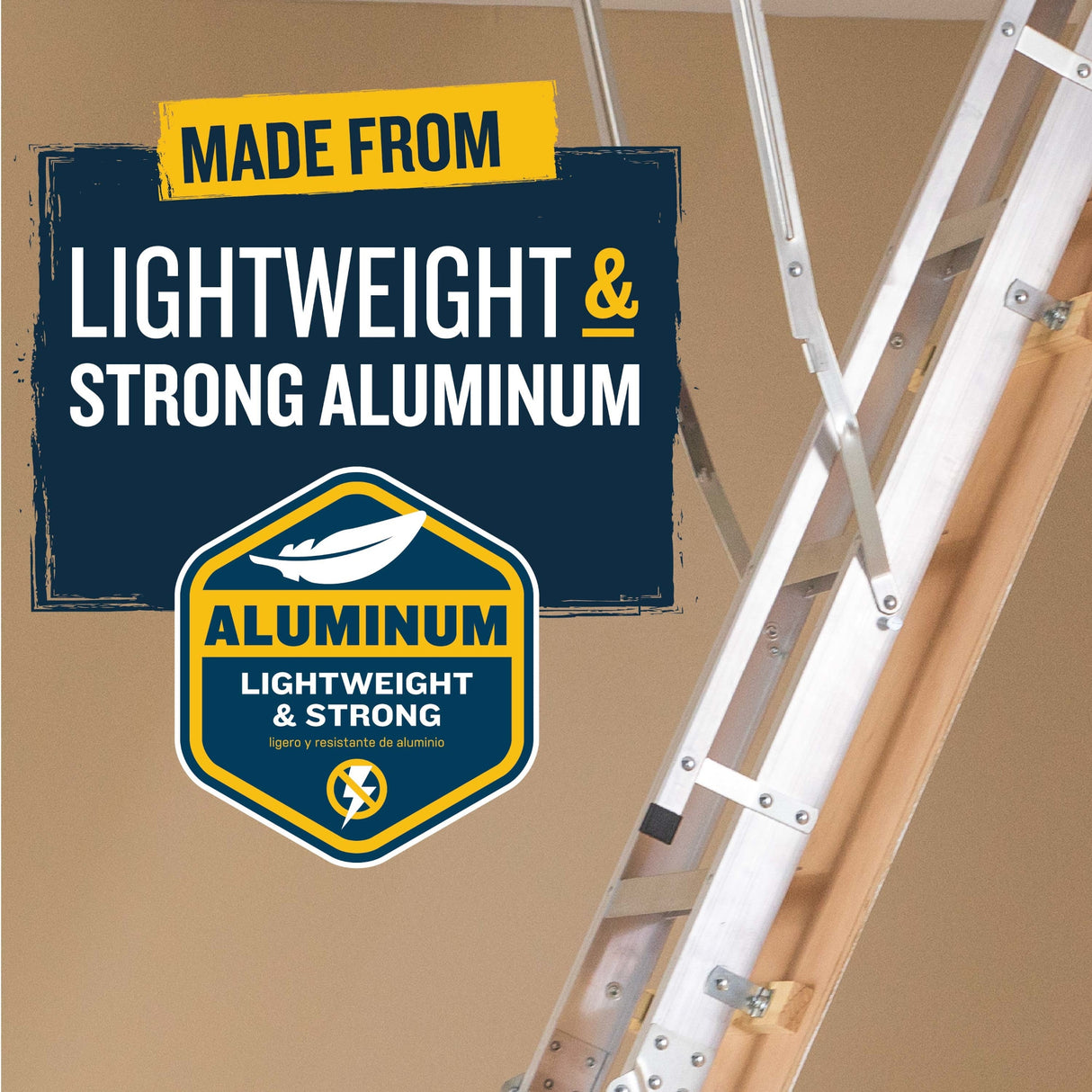 Aluminum Folding Attic Ladder 8-ft to 10-ft (Rough Opening: 25-in x 54-in) with 375-lb Capacity AH2510C