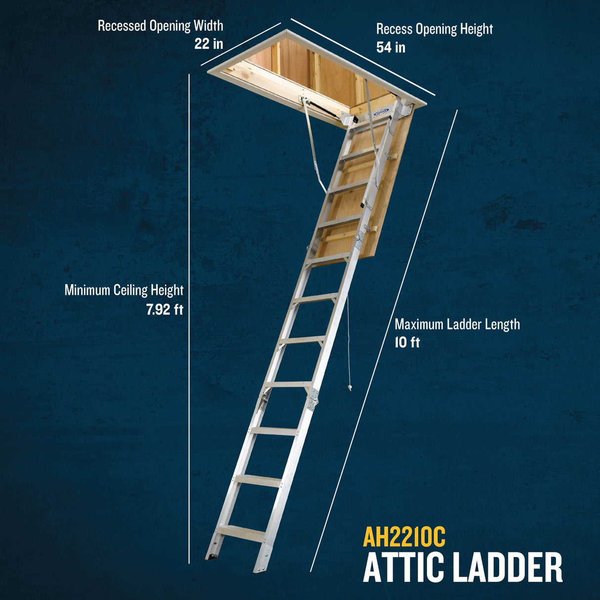 Aluminum Folding Attic Ladder 8-ft to 10-ft (Rough Opening: 22.5-in x 54-in) with 375-lb Capacity AH2210C