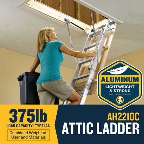 Aluminum Folding Attic Ladder 8-ft to 10-ft (Rough Opening: 22.5-in x 54-in) with 375-lb Capacity AH2210C