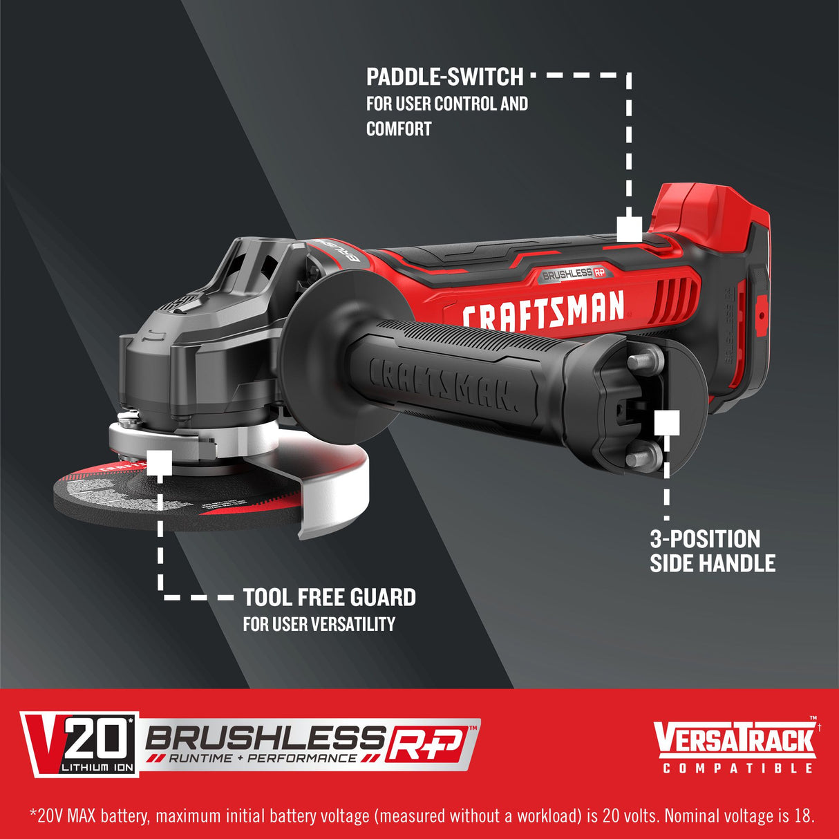 V20 RP 4.5-in 20-volt Max Paddle Switch Brushless Cordless Angle Grinder (Tool Only) CMCG451B