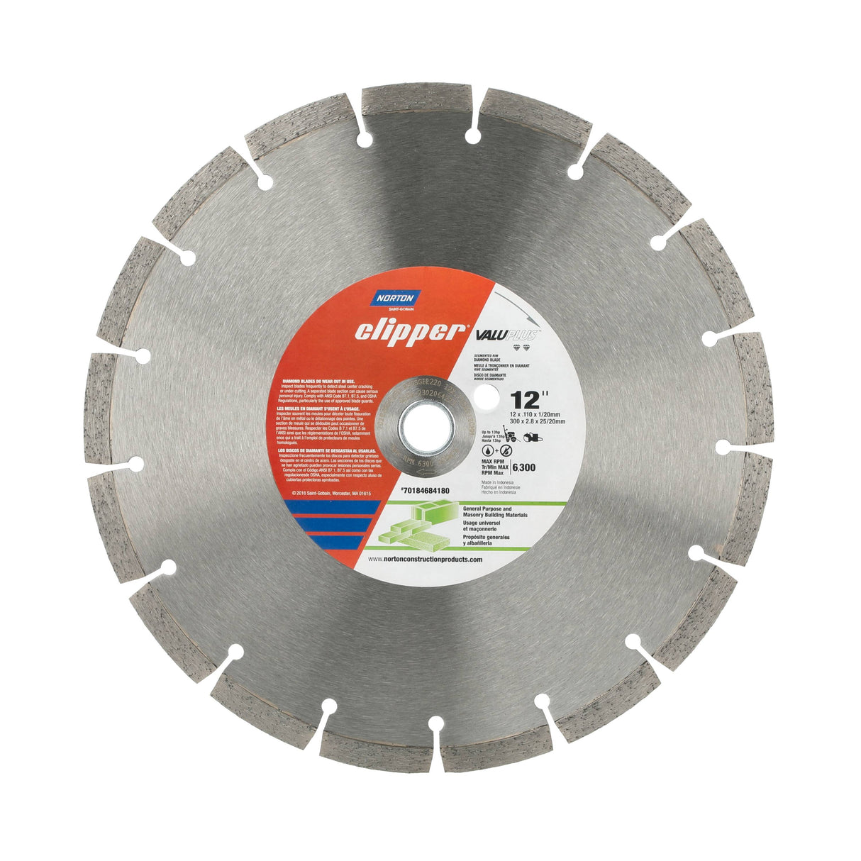 Norton Clipper 12-in Wet/Dry Segmented Rim Diamond Saw Blade 70184684180