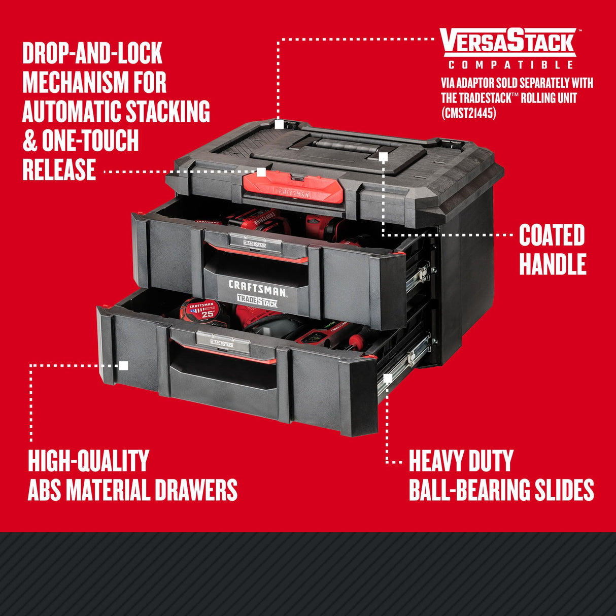 TRADESTACK System 21.45-in W x 12.79-in H x 13.85-in D 2-Drawer Black Structural Foam Tool Box CMST21404