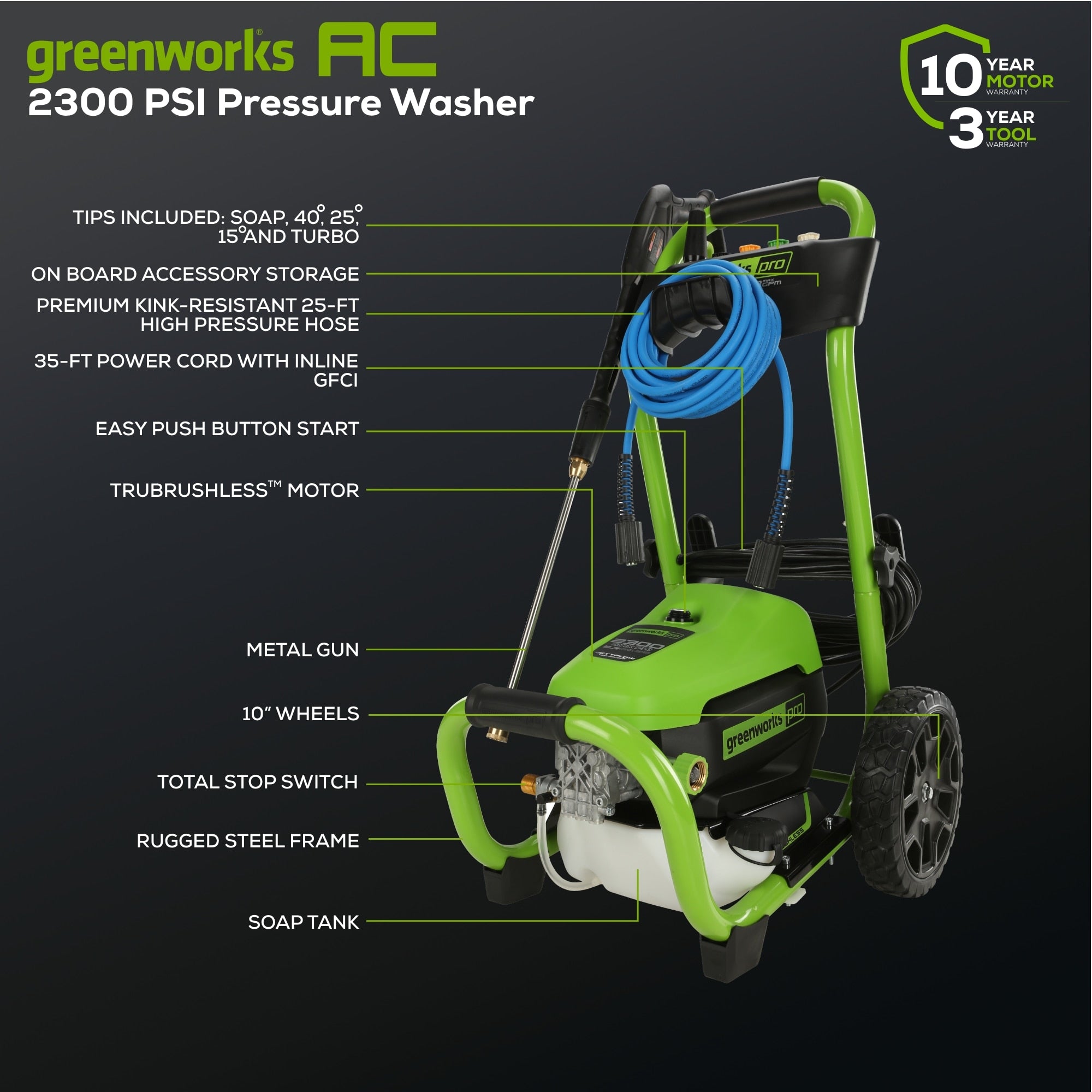 2300 PSI 1.2-GPM Cold Water Electric Pressure Washer with 5 Spray