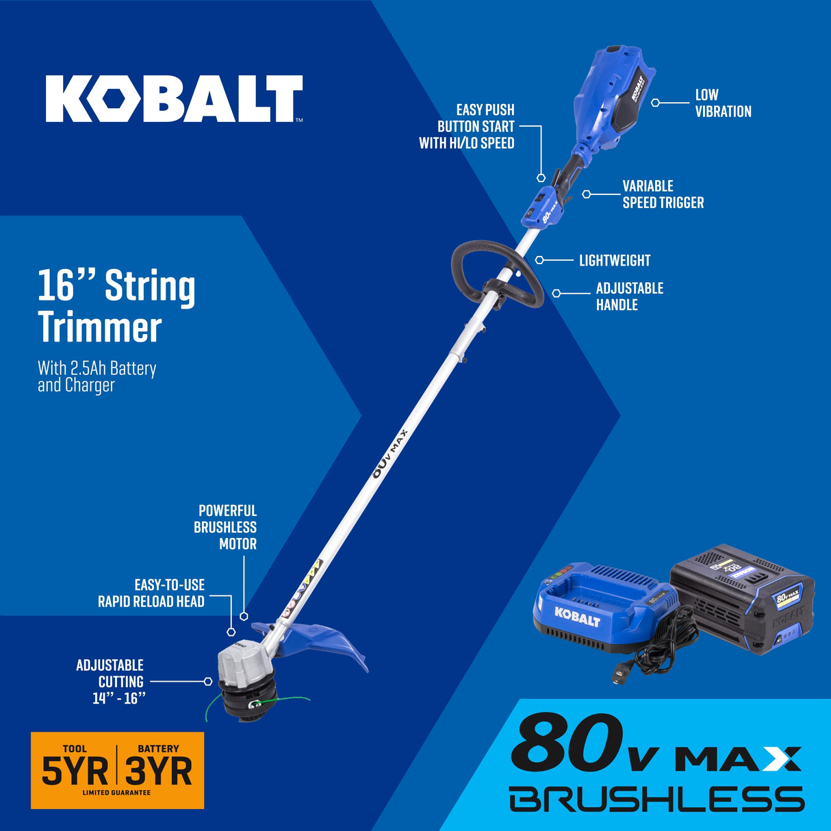 80-volt 16-in Straight Shaft Battery String Trimmer 2.5 Ah (Battery and Charger Included) KST 2580-06