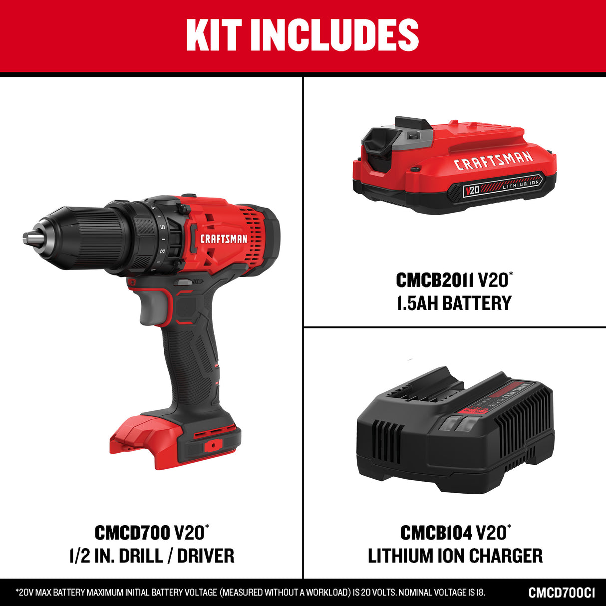 20V Max 1/2-in Cordless Drill (1-Battery Included, Charger Included) CMCD700C1