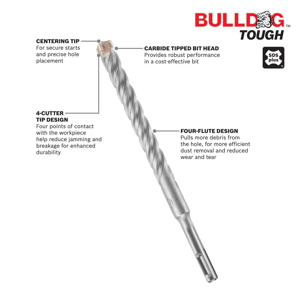 Bulldog Tough 4-Cutter 1-in x 18-in Alloy Steel Masonry Drill Bit for Sds-plus Drill HC4C2167