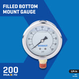 1/4 In. 200Psi Filled Bottom Mount-Gauge SGY-AIR239