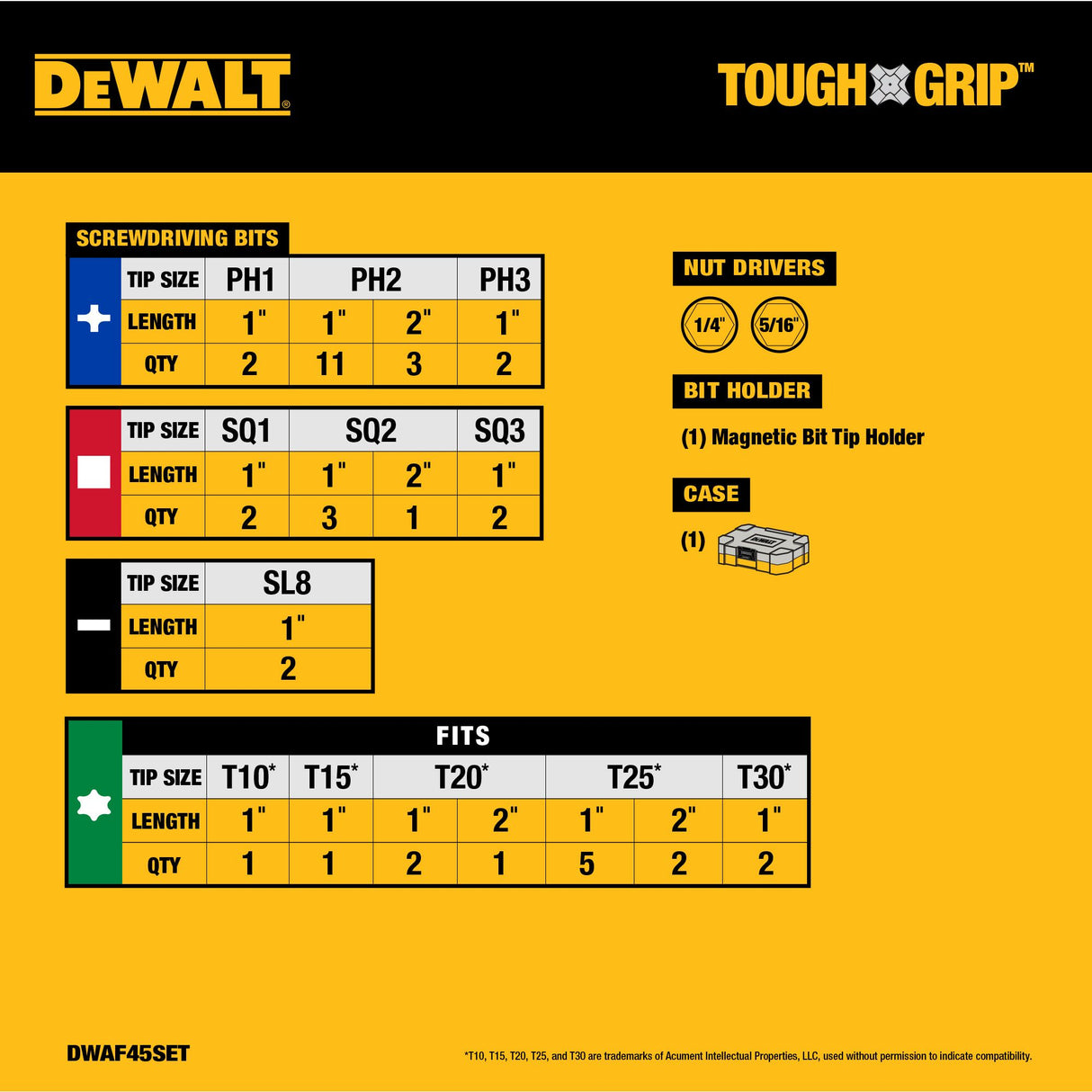 TOUGH GRIP Screwdriver Bit Set (45-Piece) DWAF45SET