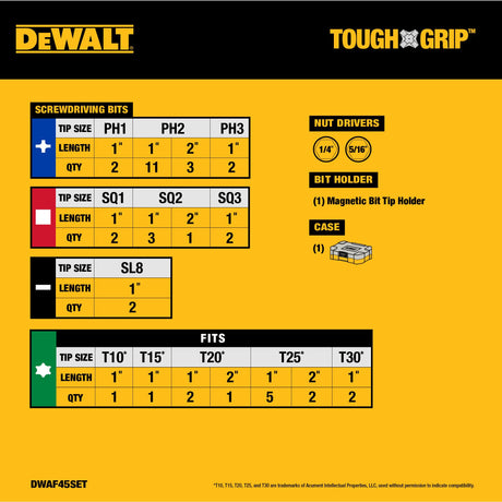 TOUGH GRIP Screwdriver Bit Set (45-Piece) DWAF45SET