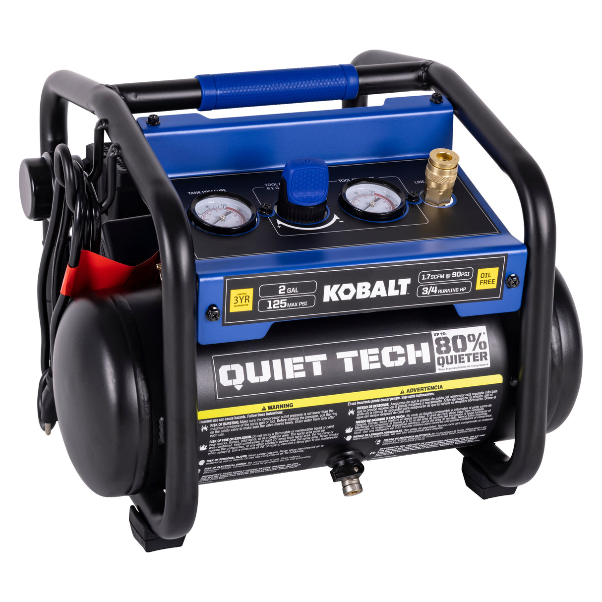 QUIET TECH 2-Gallon Portable Electric 125 PSI Hot Dog Quiet Air Compressor 3300244