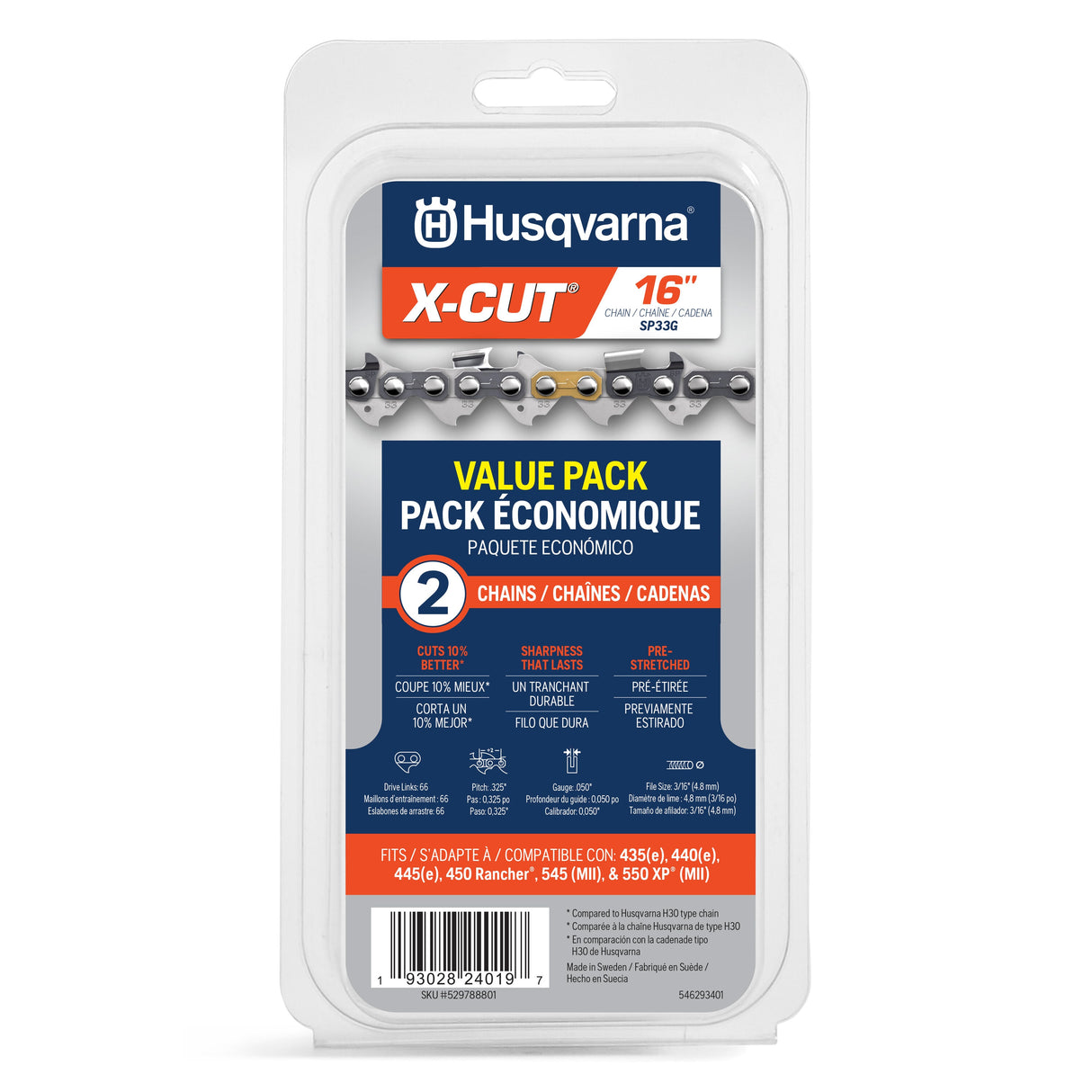 X-Cut SP33G 2-Pack 66 Link Replacement Chainsaw Chain For 16-in, 0.05-in-Gauge,.325-in Pitch 529788801