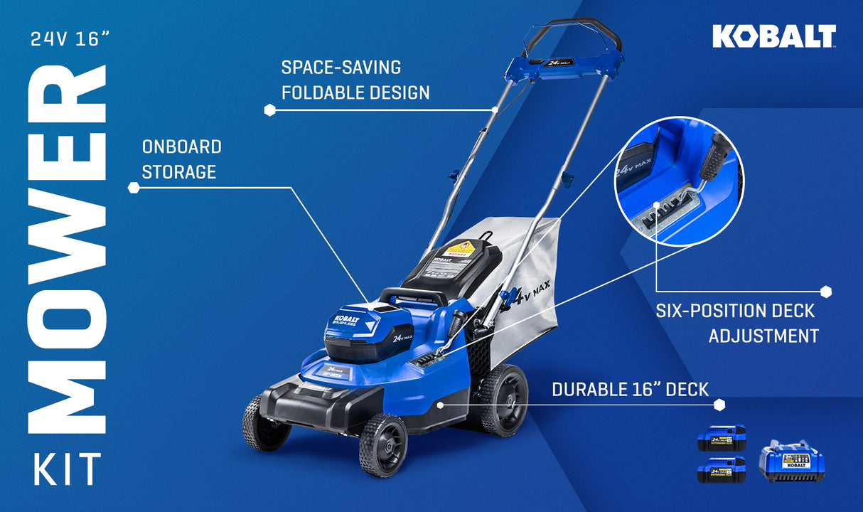 24-volt 16-in Cordless Push Lawn Mower 4 Ah (2-Batteries and Charger Included) KPM 1624A-03