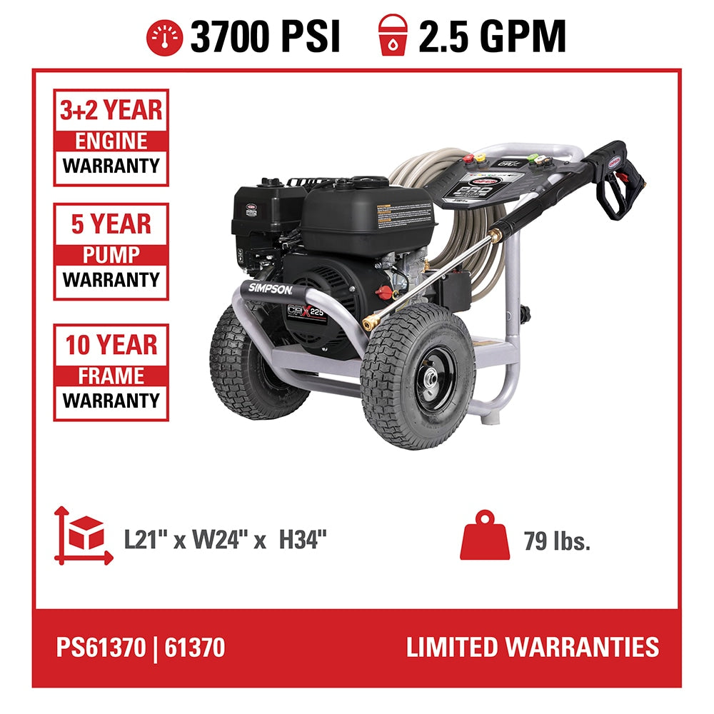 Pro Series (49-State) 3700 PSI 2.5-GPMs Cold Water Gas Pressure Washer with 4 Spray Tips PS61370