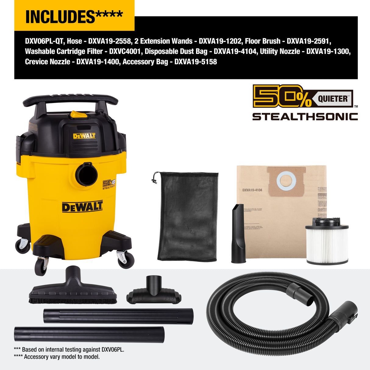 Stealthsonic Quiet 6-Gallons 4-HP Corded Wet/Dry Shop Vacuum with Accessories Included DXV06PL-QT