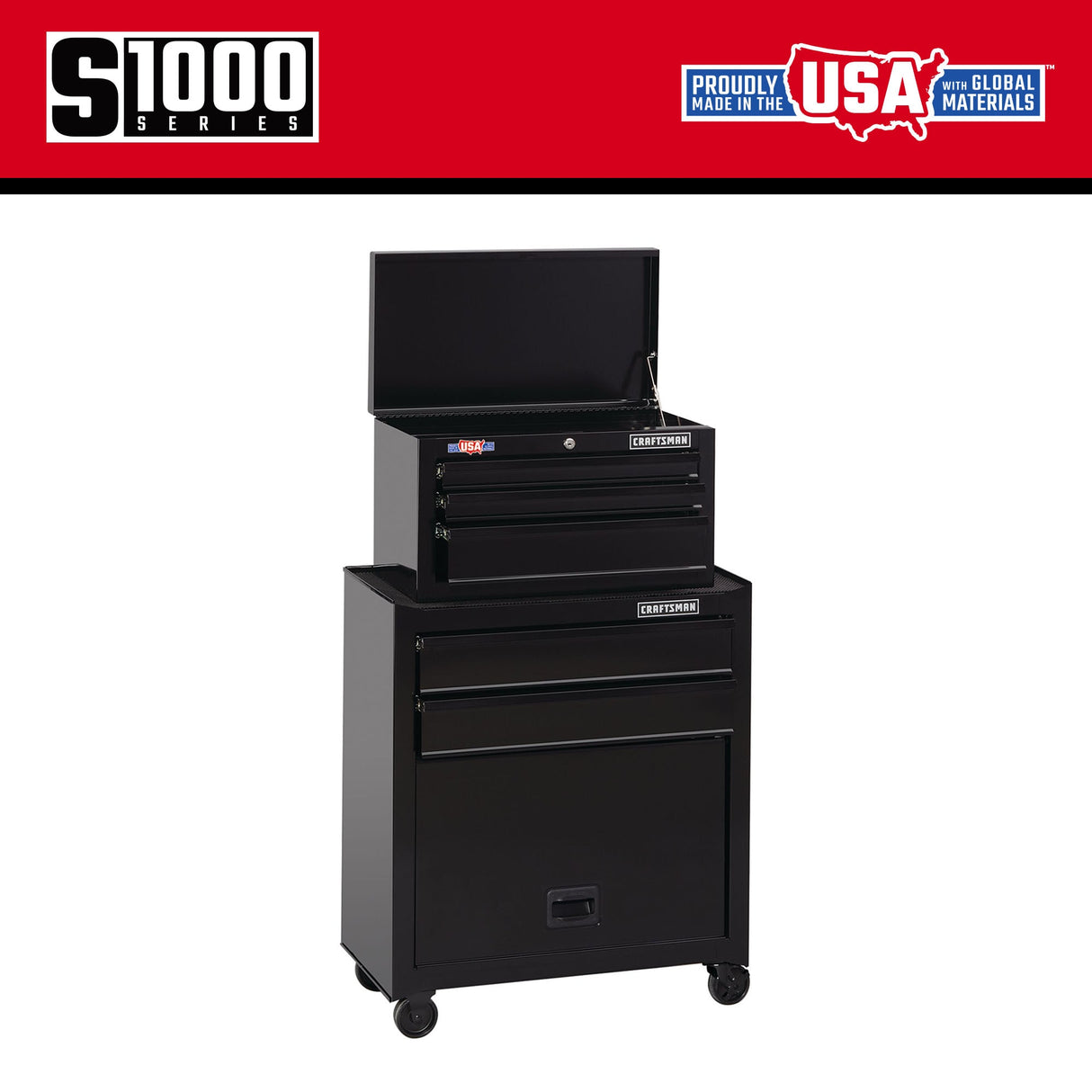 1000 Series 26.5-in W x 44.25-in H 5 Ball-bearing Steel Tool Chest Combo (Black) CMST22653BK