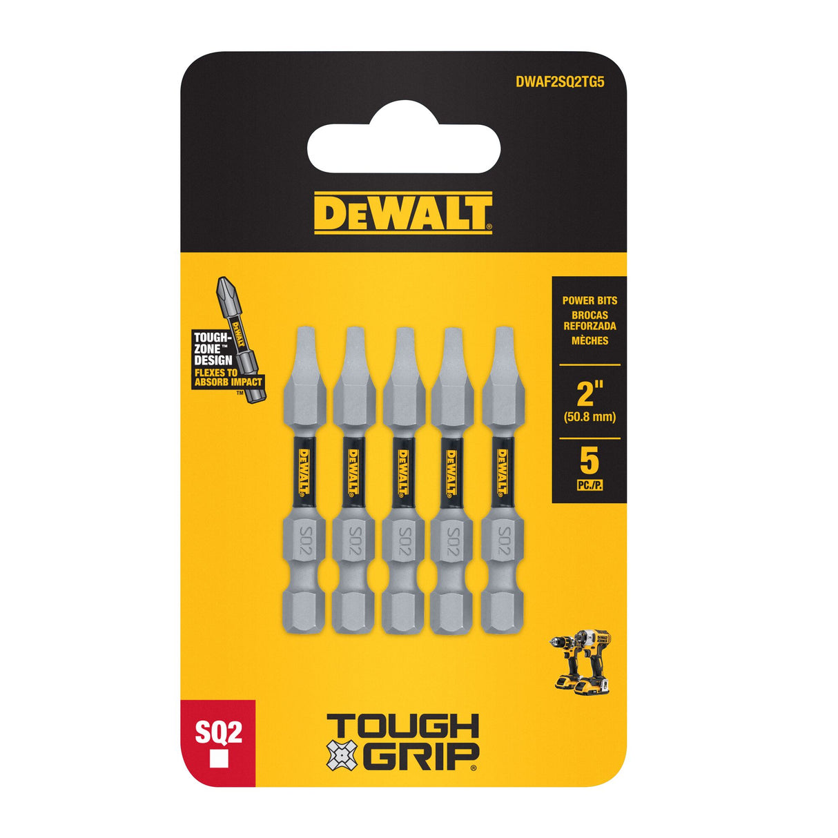 TOUGH GRIP 2-in #2 Square/Robertson Screwdriver Bit (5-Piece) DWAF2SQ2TG5