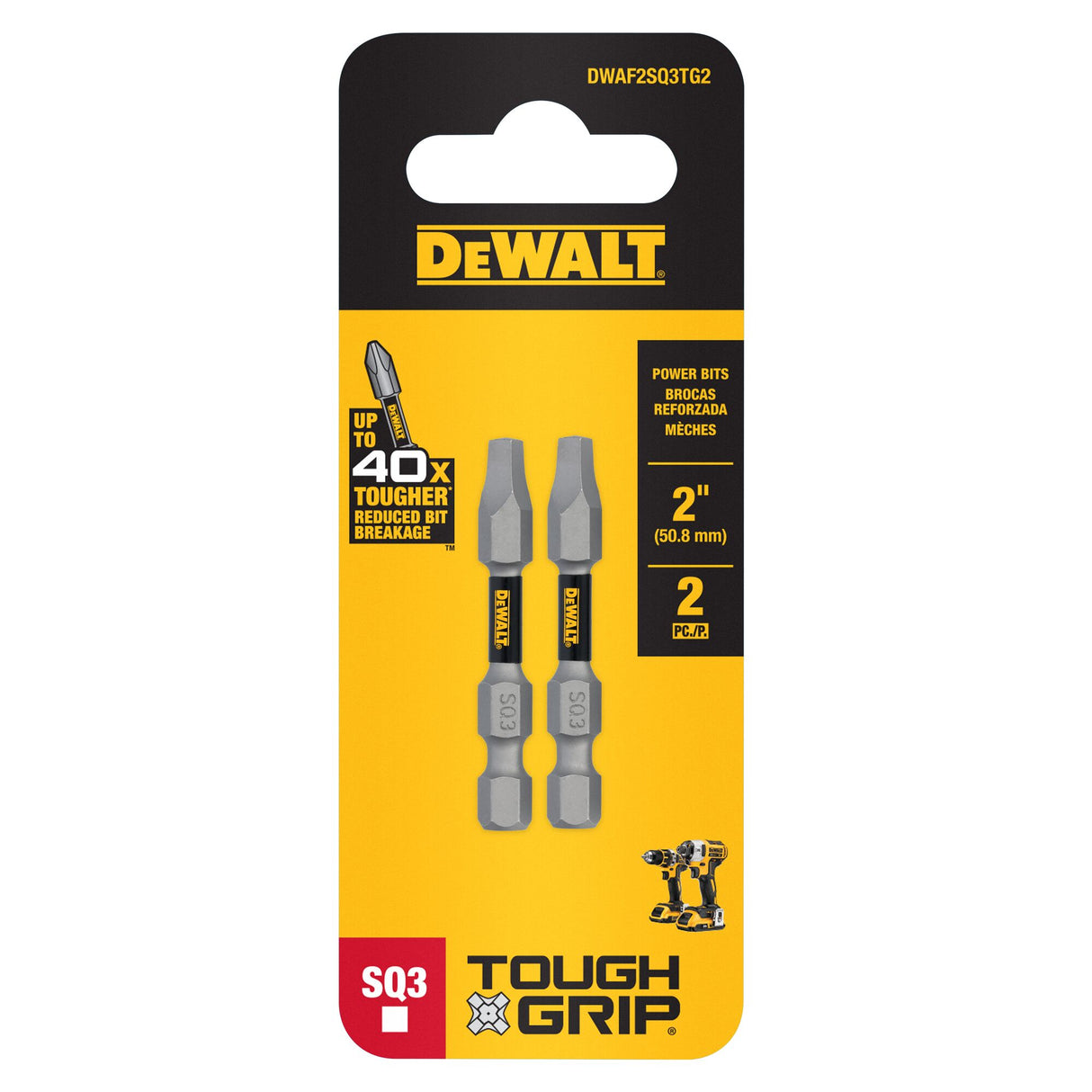 TOUGH GRIP 2-in #3 Square/Robertson Screwdriver Bit (2-Piece) DWAF2SQ3TG2