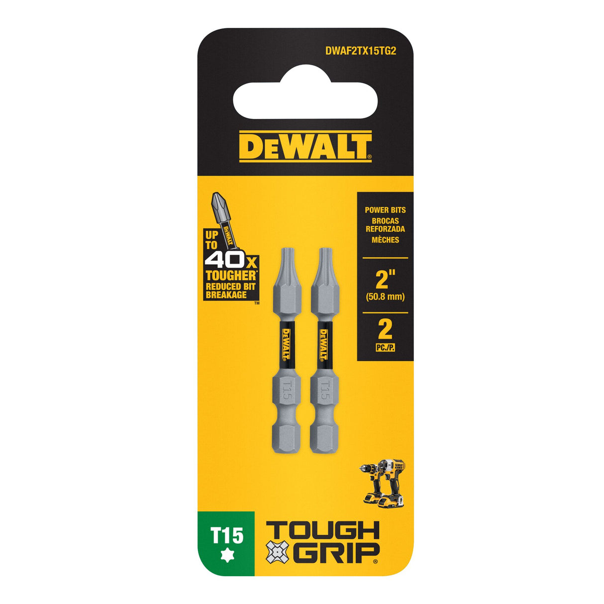 TOUGH GRIP 2-in T15 Torx Screwdriver Bit (2-Piece) DWAF2TX15TG2