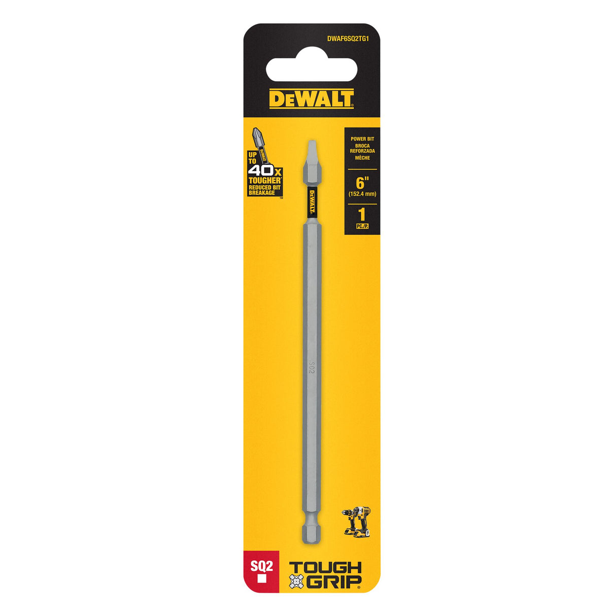 TOUGH GRIP 6-in #2 Square/Robertson Screwdriver Bit DWAF6SQ2TG1