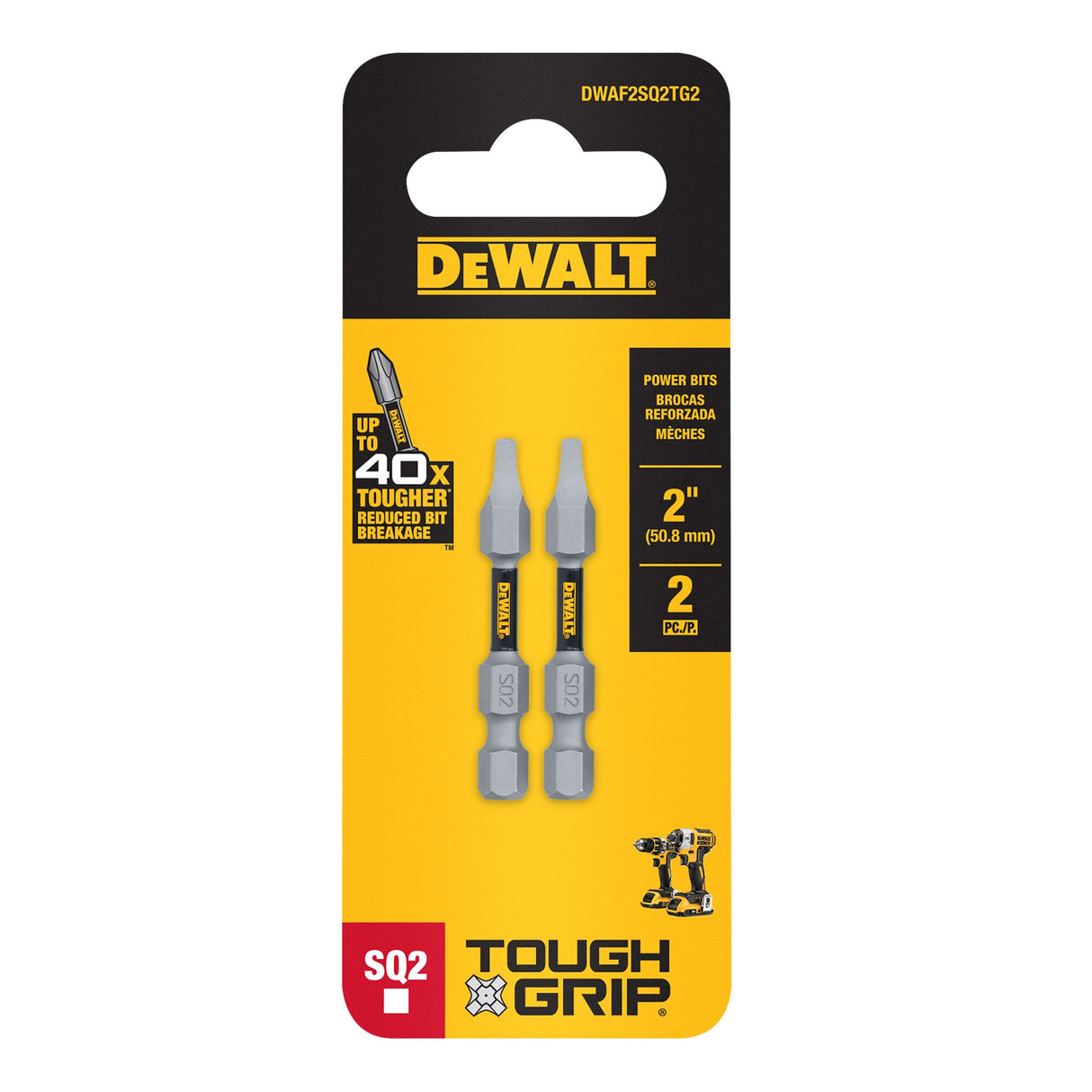 TOUGH GRIP 2-in #2 Square/Robertson Screwdriver Bit (2-Piece) DWAF2SQ2TG2